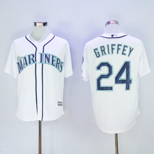 Mariners #24 Ken Griffey White New Cool Base 2016 Hall Of Fame Patch Stitched MLB Jersey - Click Image to Close